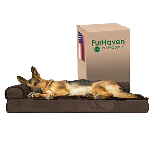 Furhaven XL Orthopedic Dog Bed Plush & Velvet L Shaped Chaise w/Removable Washable Cover - Sable Brown, Jumbo (X-Large) von Furhaven