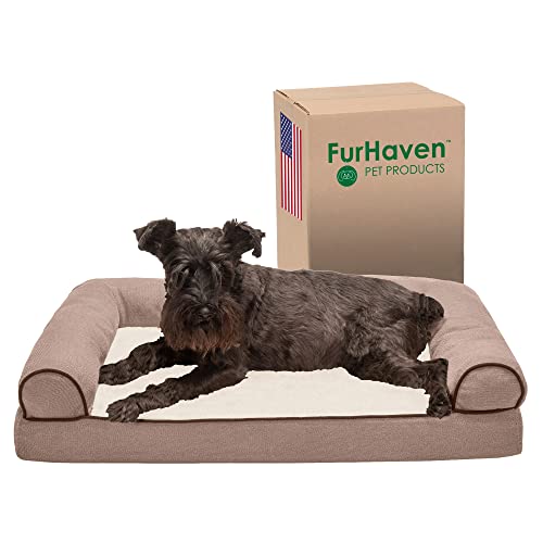 Furhaven Medium Memory Foam Dog Bed Sherpa & Chenille Sofa-Style w/Removable Washable Cover - Cream, Medium von Furhaven