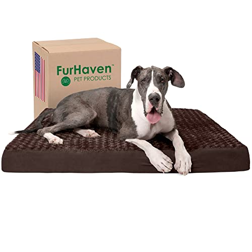 Furhaven XXL Orthopedic Dog Bed Ultra Plush Faux Fur & Suede Mattress w/Removable Washable Cover - Chocolate, Jumbo Plus (XX-Large) von Furhaven