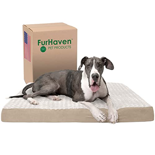 Furhaven XXL Orthopedic Dog Bed Ultra Plush Faux Fur & Suede Mattress w/Removable Washable Cover - Cream, Jumbo Plus (XX-Large) von Furhaven