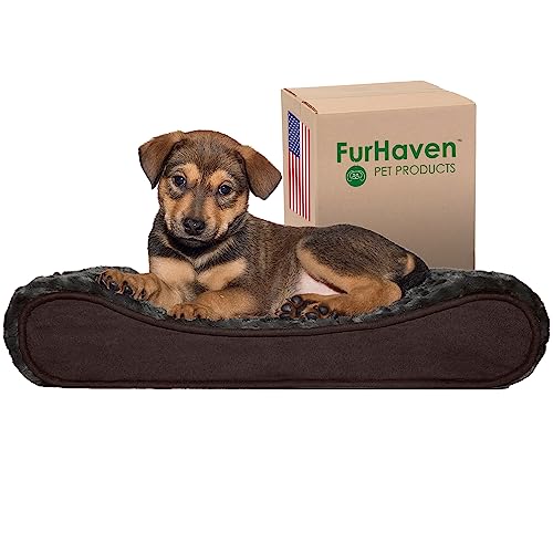 Furhaven Orthopedic Dog Bed for Small Dogs w/Removable Washable Cover, For Dogs Up to 12 lbs - Ultra Plush Faux Fur & Suede Luxe Lounger Contour Mattress - Chocolate, Small von Furhaven
