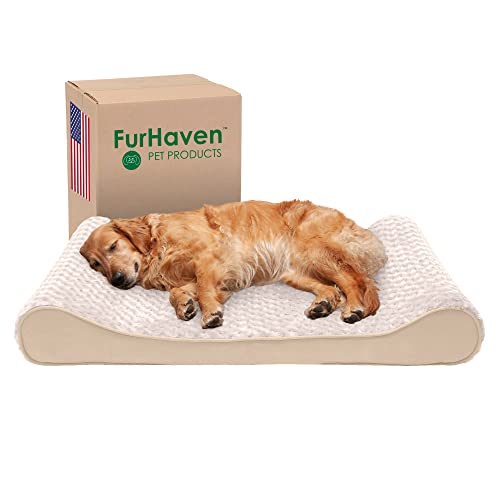 Furhaven Orthopädisches Hundebett für große Hunde mit abnehmbarem waschbarem Bezug, für Hunde bis zu 34 kg – ultraweiches Kunstfell & Wildleder, Luxe-Liege, Kontur-Matratze, Jumbo/XL von Furhaven