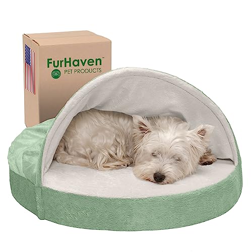 Furhaven Rundes Kühlgel-Hundebett für mittelgroße und kleine Hunde, 66 cm, mit abnehmbarem, waschbarem Bezug, für Hunde bis zu 13,6 kg – Microvelvet Snuggery – Salbei (Grün), 66 cm von Furhaven