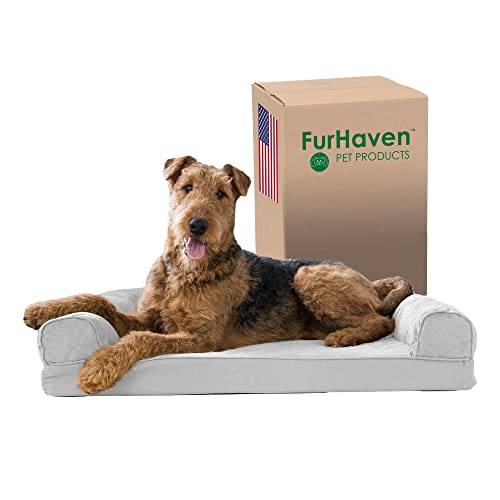 Furhaven Large Memory Foam Dog Bed Quilted Sofa-Style w/Removable Washable Cover - Silver Gray, Large von Furhaven