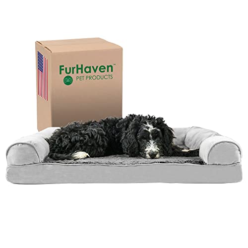 Furhaven Large Memory Foam Dog Bed Plush & Suede Sofa-Style w/Removable Washable Cover - Gray, Large von Furhaven