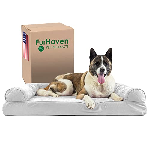 Furhaven XL Memory Foam Dog Bed Quilted Sofa-Style w/Removable Washable Cover - Silver Gray, Jumbo (X-Large) von Furhaven