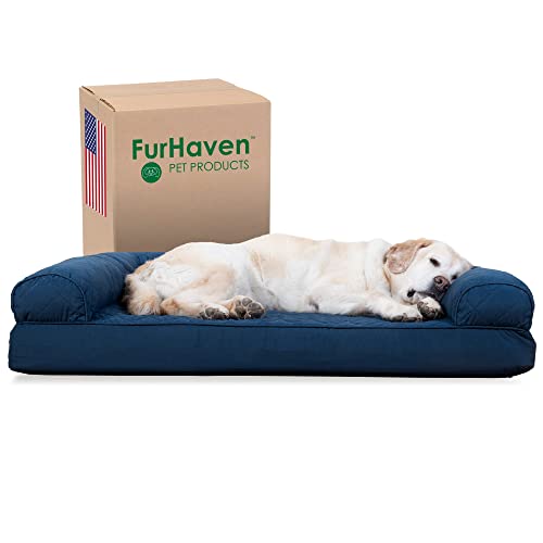 FurHaven Pet Bed for Dogs and Cats - Quilted Sofa-Style Cooling Gel Foam Dog Bed, Removable Machine Washable Cover - Navy, Jumbo (X-Large) von Furhaven
