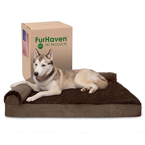 Furhaven XL Memory Foam Dog Bed Plush & Velvet L Shaped Chaise w/Removable Washable Cover - Sable Brown, Jumbo (X-Large) von Furhaven
