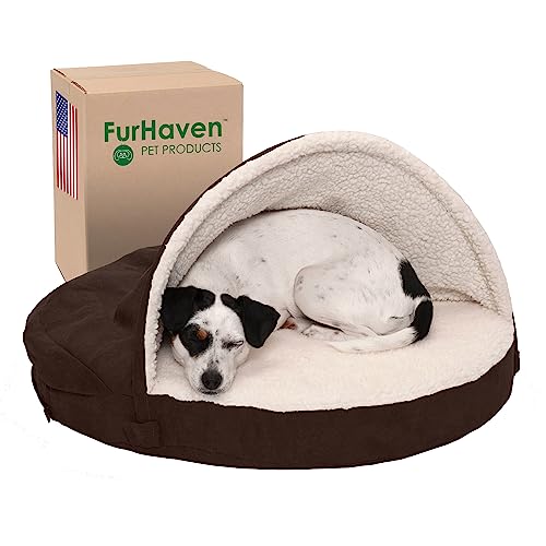 Furhaven 26" Round Orthopedic Dog Bed for Medium/Small Dogs w/Removable Washable Cover, For Dogs Up to 30 lbs - Sherpa & Suede Snuggery - Espresso, 26-inch von Furhaven