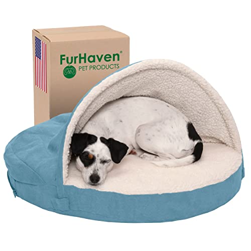 Furhaven Orthopädisches Hundebett für mittelgroße und kleine Hunde, 66 cm, mit abnehmbarem, waschbarem Bezug, für Hunde bis zu 13,6 kg – Sherpa & Wildleder Snuggery – Blau, 66 cm von Furhaven