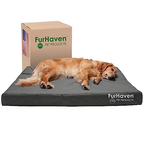 Furhaven XL Memory Foam Dog Bed Water-Resistant Indoor/Outdoor Logo Print Oxford Polycanvas Mattress w/Removable Washable Cover - Stone Gray, Jumbo (X-Large) von Furhaven