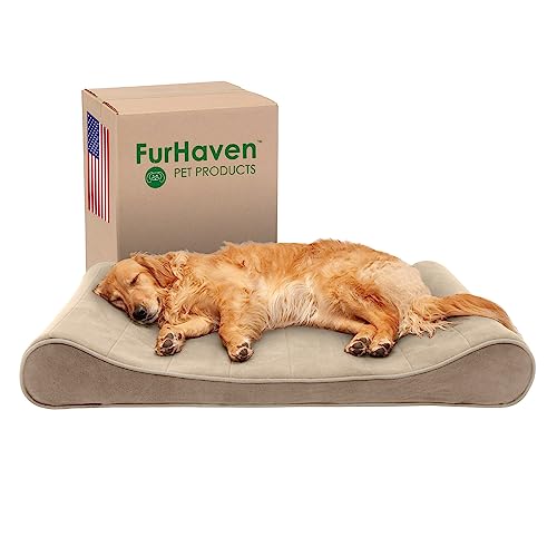 Furhaven Memory Foam Hundebett für große Hunde, mit abnehmbarem waschbarem Bezug, für Hunde bis zu 34 kg – Microvelvet Luxe Lounger Contour Matratze – Braun (Clay), Jumbo/XL von Furhaven