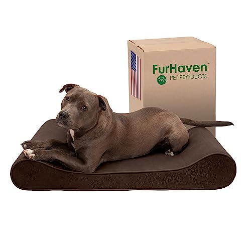 Furhaven Kühlendes Gel-Hundebett für große und mittelgroße Hunde mit abnehmbarem waschbarem Bezug, für Hunde bis zu 17,2 kg – Microsamt-Luxus-Liegestuhl-Matratze – Espresso, Größe L von Furhaven