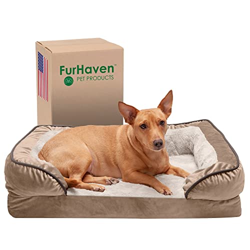 FurHaven Medium Orthopedic Dog Bed Perfect Comfort Plush & Velvet Waves Sofa-Style w/Removable Washable Cover - Brownstone, Medium von Furhaven