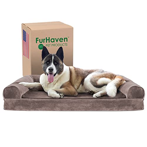 Furhaven Haustierbett | Therapeutisches Sofa-Stil, traditionelles Wohnzimmer-Couch Haustierbett mit abnehmbarem Bezug für Hunde und Katzen – erhältlich in mehreren Farben und Stilen, Kühlgel-Schaum, Jumbo, Samt Treibholz braun Furhaven Haustierbett | Therapeutisches Sofa-Stil, traditionelles Wohnzimmer-Couch Haustierbett mit abnehmbarem Bezug für Hunde und Katzen – erhältlich in mehreren Farben und Stilen, Kühlgel-Schaum, Jumbo, Samt Treibholz braun von Furhaven