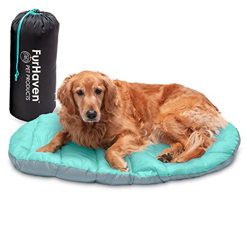Furhaven Large Dog Bed Trail Pup Travel Pillow Mat w/Stuff Sack, Washable - Aqua/Granite Gray, Large von Furhaven