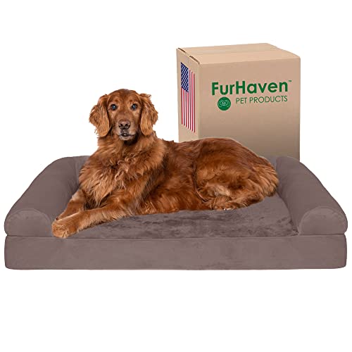 Furhaven XL Orthopedic Dog Bed Faux Fur & Velvet Sofa-Style w/Removable Washable Cover - Driftwood Brown, Jumbo (X-Large) von Furhaven