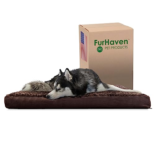 Furhaven Hundebett aus Kunstfell und Wildleder, Ultra-plüschig, kühlendes Gel-Schaumstoff, Schokoladenbraun, Jumbo (Größe XL) von Furhaven