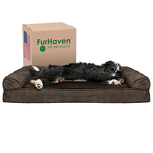 Furhaven Großes kühlendes Gel-Schaumstoff-Hundebett, Plüsch und Wildleder, mit abnehmbarem, waschbarem Bezug, Espresso, Größe L von Furhaven