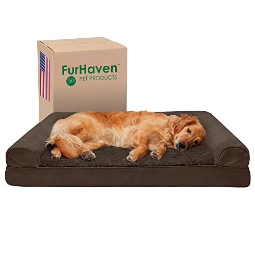 Furhaven XL kühlendes Gel-Schaumstoff-Hundebett, Plüsch und Wildleder, mit abnehmbarem, waschbarem Bezug, Espresso, Jumbo (Größe XL) von Furhaven