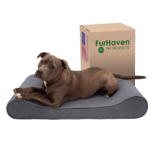 Furhaven Kühlendes Gel-Hundebett für große und mittelgroße Hunde mit abnehmbarem, waschbarem Bezug, für Hunde bis zu 17,2 kg – Mikrosamt, Luxe-Liegestuhl-Matratze – Grau, Größe L von Furhaven