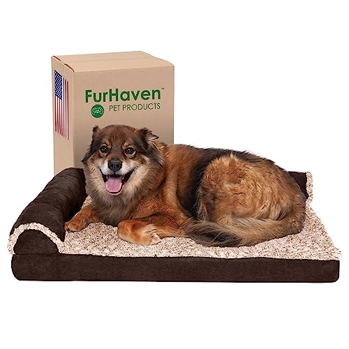 Furhaven Large Memory Foam Dog Bed Two-Tone Faux Fur & Suede L Shaped Chaise w/Removable Washable Cover - Espresso, Large von Furhaven