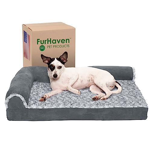 Furhaven Medium Memory Foam Dog Bed Two-Tone Faux Fur & Suede L Shaped Chaise w/Removable Washable Cover - Stone Gray, Medium Furhaven Medium Memory Foam Dog Bed Two-Tone Faux Fur & Suede L Shaped Chaise w/Removable Washable Cover - Stone Gray, Medium von Furhaven