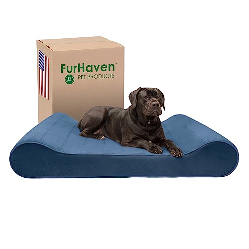 Furhaven Memory Foam Hundebett für extra große Hunde mit abnehmbarem waschbarem Bezug, für Hunde bis zu 81,6 kg – Microvelvet Luxe Lounger Contour Matratze – Stellar Blue, Giant/XXXL von Furhaven