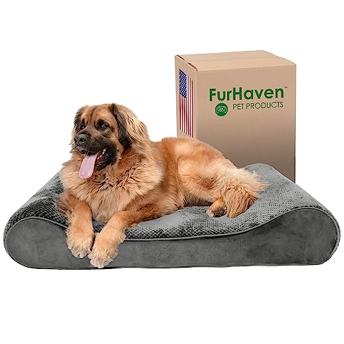 FurHaven XXL Orthopädisches Hundebett Minky Plüsch & Samt Luxe Liege mit abnehmbarem waschbarem Bezug – Grau, Jumbo Plus (XX-Large) von Furhaven