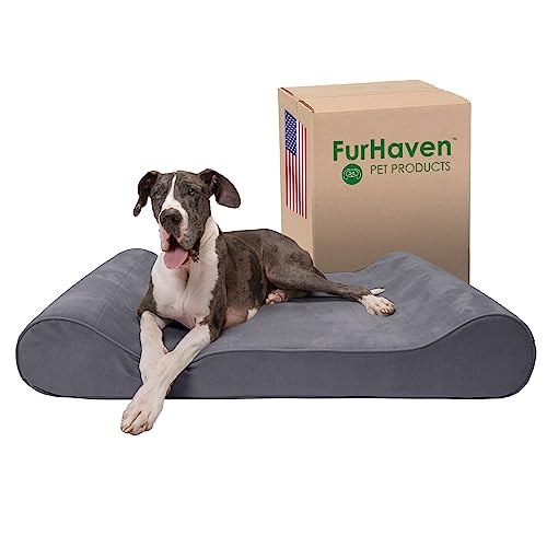 Furhaven Orthopädisches Hundebett für extra große Hunde mit abnehmbarem, waschbarem Bezug, für Hunde bis zu 81,6 kg – Microsamt, Luxe-Liege, Kontur-Matratze – Grau, Riese/XXXL von Furhaven