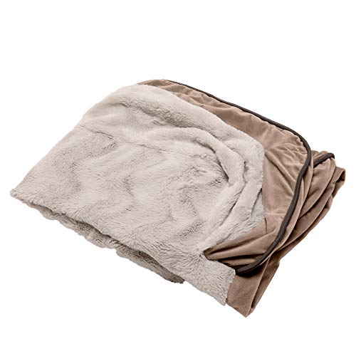 Furhaven Pet Dog Bed Cover - Plüsch Kunstfell und Samt Wellen Perfekter Komfort Sofa-Stil Wohnzimmer Couch Haustierbett Ersatzbezug für Hunde und Katzen, Brownstone, Jumbo Plus von Furhaven