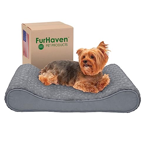 Furhaven Hundebett, Memory-Schaumstoff, Ultra-plüschig, Kunstfell und Wildleder, Luxus-Liege, Abnehmbarer, waschbarer Bezug, Größe M, Grau von Furhaven