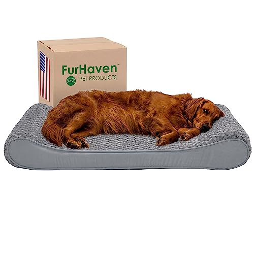 Furhaven Orthopädisches Hundebett für große Hunde mit abnehmbarem, waschbarem Bezug, für Hunde bis zu 34 kg – Ultra Plüsch-Kunstfell & Wildleder, Luxe-Liege, Kontur-Matratze, Grau, Jumbo/XL von Furhaven