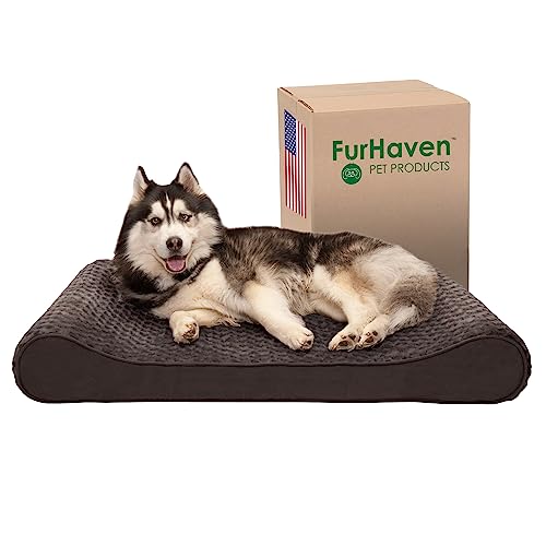 Furhaven Hundebett aus Memory-Schaumstoff, Ultra-plüschig, Kunstfell und Wildleder, Luxus-Liege, mit abnehmbarem, waschbarem Bezug, Schokoladenbraun, Größe XL von Furhaven