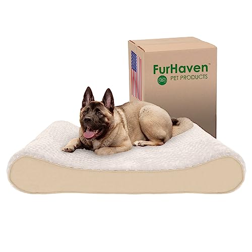 Furhaven Hundebett aus Memory-Schaum für große Hunde mit abnehmbarem, waschbarem Bezug, für Hunde bis zu 68 kg – Ultra Plüsch-Kunstfell & Wildleder, Luxe-Liege, Kontur-Matratze, Jumbo-Plus/XXL von Furhaven