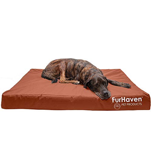 Furhaven Wasserabweisendes Hundebett aus Memory-Schaum für große Hunde mit abnehmbarem waschbarem Bezug, für Hunde bis zu 56,7 kg – Indoor/Outdoor Logo-Druck Oxford Polycanvas Matratze – von Furhaven