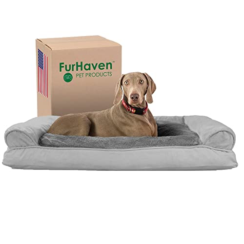 Furhaven XL-Kissen-Hundebett aus Plüsch und Wildleder, mit abnehmbarem waschbarem Bezug, Grau, Jumbo von Furhaven