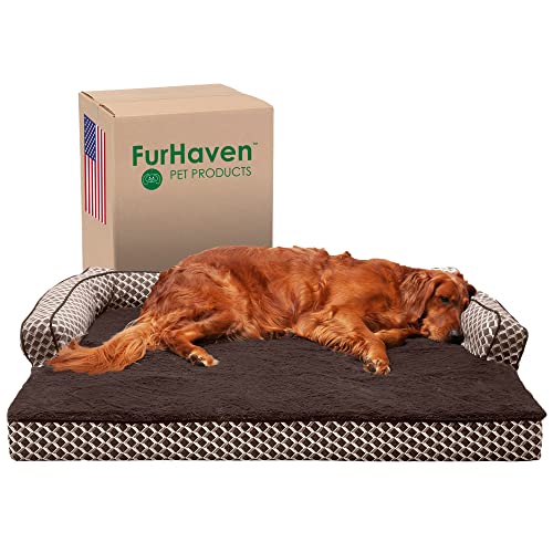 Furhaven XL Orthopedic Dog Bed Comfy Couch Plush & Decor Sofa-Style w/Removable Washable Cover - Diamond Brown, Jumbo (X-Large) von Furhaven