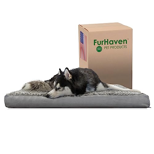 Furhaven XL kühlendes Gel-Schaumstoff-Hundebett, ultraplüschig, Kunstfell und Wildleder-Matratze mit abnehmbarem, waschbarem Bezug, Grau, Jumbo (Größe XL) von Furhaven