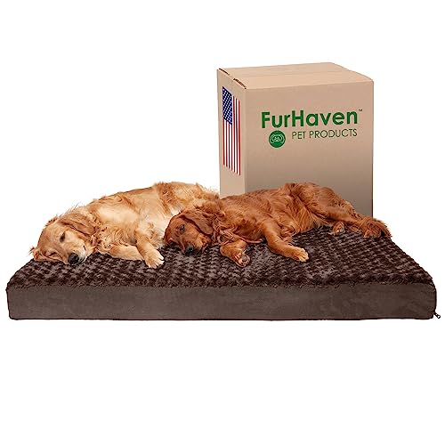 Furhaven XXL Memory Foam Dog Bed Ultra Plush Faux Fur & Suede Mattress w/Removable Washable Cover - Chocolate, Jumbo Plus (XX-Large) von Furhaven