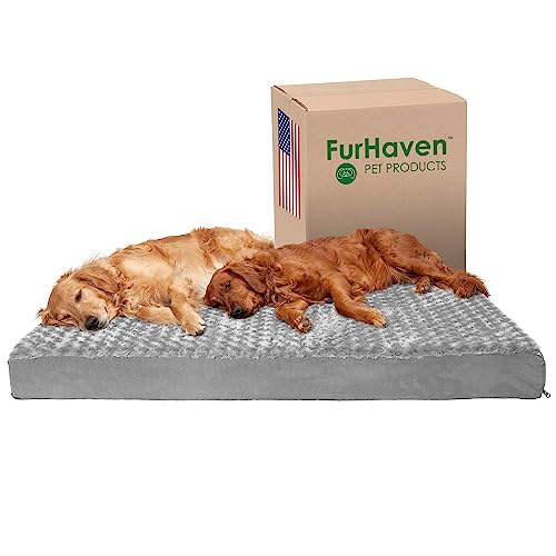 Furhaven XXL Memory Foam Dog Bed Ultra Plush Faux Fur & Suede Mattress w/Removable Washable Cover - Gray, Jumbo Plus (XX-Large) von Furhaven