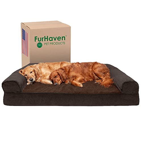 Furhaven XXL Orthopedic Dog Bed Sherpa & Chenille Sofa-Style w/Removable Washable Cover - Coffee, Jumbo Plus (XX-Large) von Furhaven