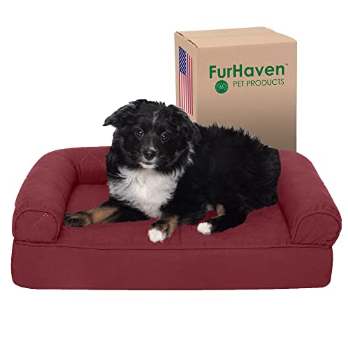 FurHaven kleines gestepptes orthopädisches Sofa Haustierbett für Hunde und Katzen, Weinrot von Furhaven