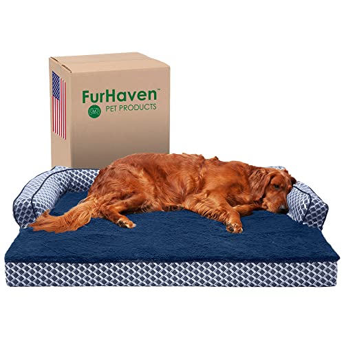 Furhaven XL Orthopedic Dog Bed Comfy Couch Plush & Decor Sofa-Style w/Removable Washable Cover - Diamond Blue, Jumbo (X-Large) von Furhaven