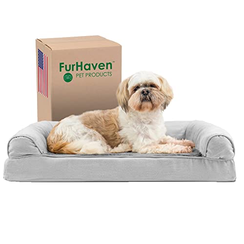 Furhaven Medium Orthopedic Dog Bed Plush & Suede Sofa-Style w/Removable Washable Cover - Gray, Medium von Furhaven
