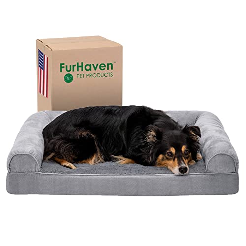 Furhaven Large Orthopedic Dog Bed Plush & Suede Sofa-Style w/Removable Washable Cover - Gray, Large von Furhaven