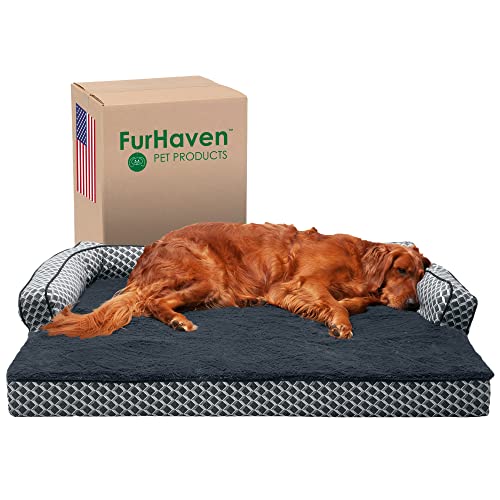 Furhaven XL Orthopedic Dog Bed Comfy Couch Plush & Decor Sofa-Style w/Removable Washable Cover - Diamond Gray, Jumbo (X-Large) von Furhaven