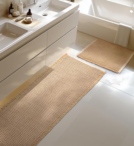 Großer Badteppich Set, rutschfeste Badematte, Badezimmerteppich Set 2 Teilig, Boho Badezimmermatte, Waschbar Duschvorleger für Wohnzimmer Schlafzimmer Badezimmer, Bad Deko, 51 x 120 cm + 41 x 61 cm von Furicher