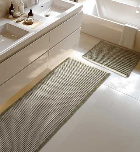 Großes Badteppich Set, Badematte Grün, Badezimmerteppich Set 2 Teilig, Boho Bath Mat, Badezimmermatte Deko, rutschfest Duschvorleger für Badezimmer Wohnzimmer Schlafzimmer, 51 x 120 cm + 41 x 61 cm Großes Badteppich Set, Badematte Grün, Badezimmerteppich Set 2 Teilig, Boho Bath Mat, Badezimmermatte Deko, rutschfest Duschvorleger für Badezimmer Wohnzimmer Schlafzimmer, 51 x 120 cm + 41 x 61 cm von Furicher