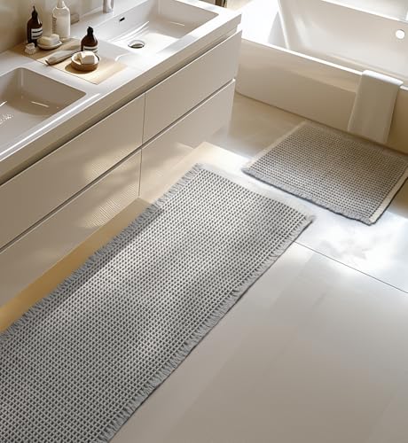 Großes Badteppich Set, Boho Badematte Grau, Badezimmerteppich Set 2 Teilig, Waschbar Badezimmermatte, rutschfest Duschvorleger für Wohnzimmer Schlafzimmer Badezimmer Deko, 51 x 120 cm + 41 x 61 cm Großes Badteppich Set, Boho Badematte Grau, Badezimmerteppich Set 2 Teilig, Waschbar Badezimmermatte, rutschfest Duschvorleger für Wohnzimmer Schlafzimmer Badezimmer Deko, 51 x 120 cm + 41 x 61 cm von Furicher